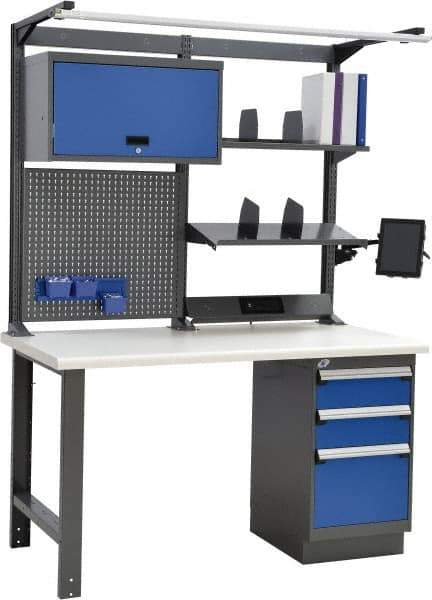 Rousseau Metal - 3 Drawer, 2 Shelf Workstation - 775 Lb Capacity, Plastic Top, Avalanche Blue, 60" Wide x 80" High x 30" Long - Eagle Tool & Supply