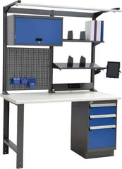 Rousseau Metal - 3 Drawer, 2 Shelf Workstation - 775 Lb Capacity, Plastic Top, Avalanche Blue, 60" Wide x 80" High x 30" Long - Eagle Tool & Supply