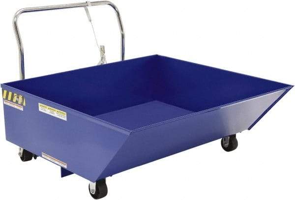 Vestil - 292 Lb Load Capacity, 1/2 Cu Yd, Steel Low Profile - 48-7/16" Wide x 54-1/16" Long x 34" High, Blue - Eagle Tool & Supply