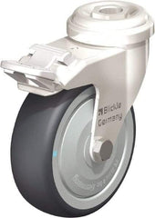 Blickle - 3" Diam x 63/64" Wide x 3-27/32" OAH Hollow Kingpin Mount Swivel Caster with Brake - Thermoplastic Rubber Elastomer (TPE), 165 Lb Capacity, Ball Bearing, Hollow Kingpin Stem - Eagle Tool & Supply