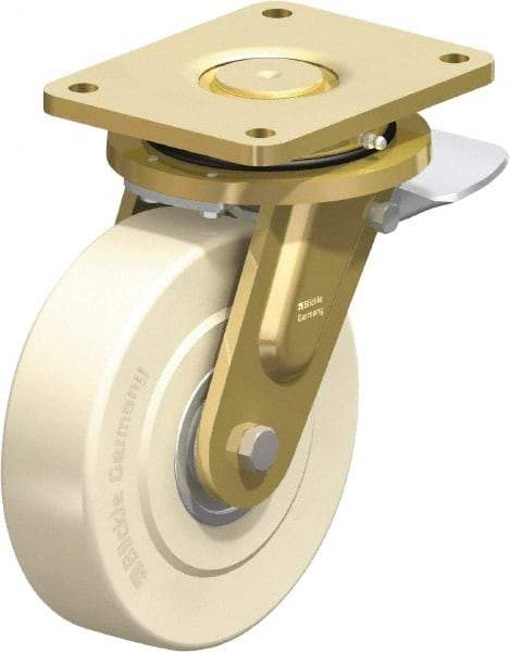 Blickle - 8" Diam x 2-5/32" Wide x 10-1/32" OAH Top Plate Mount Swivel Caster with Brake - Impact-Resistant Cast Nylon, 6,600 Lb Capacity, Ball Bearing, 6-7/8 x 5-1/2" Plate - Eagle Tool & Supply