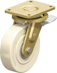 Blickle - 8" Diam x 2-5/32" Wide x 10-1/32" OAH Top Plate Mount Swivel Caster with Brake - Impact-Resistant Cast Nylon, 6,600 Lb Capacity, Ball Bearing, 6-7/8 x 5-1/2" Plate - Eagle Tool & Supply