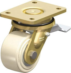 Blickle - 4" Diam x 2-5/32" Wide x 5-5/64" OAH Top Plate Mount Swivel Caster with Brake - Impact-Resistant Cast Nylon, 3,300 Lb Capacity, Ball Bearing, 5-1/2 x 4-3/8" Plate - Eagle Tool & Supply