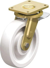 Blickle - 10" Diam x 2-9/16" Wide x 12" OAH Top Plate Mount Swivel Caster with Brake - Impact-Resistant Nylon, 4,400 Lb Capacity, Ball Bearing, 6-7/8 x 5-1/2" Plate - Eagle Tool & Supply