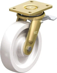 Blickle - 8" Diam x 1-31/32" Wide x 9-41/64" OAH Top Plate Mount Swivel Caster with Brake - Impact-Resistant Nylon, 3,300 Lb Capacity, Plain Bore Bearing, 5-1/2 x 4-3/8" Plate - Eagle Tool & Supply