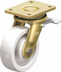 Blickle - 6" Diam x 1-31/32" Wide x 7-7/8" OAH Top Plate Mount Swivel Caster with Brake - Impact-Resistant Nylon, 1,760 Lb Capacity, Ball Bearing, 5-1/2 x 4-3/8" Plate - Eagle Tool & Supply