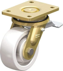 Blickle - 5" Diam x 1-31/32" Wide x 6-11/16" OAH Top Plate Mount Swivel Caster with Brake - Impact-Resistant Nylon, 1,650 Lb Capacity, Ball Bearing, 5-1/2 x 4-3/8" Plate - Eagle Tool & Supply