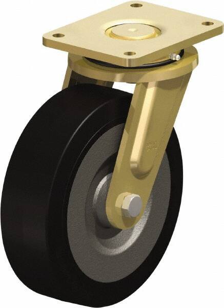 Blickle - 10" Diam x 3-9/64" Wide x 12" OAH Top Plate Mount Swivel Caster - Solid Rubber, 2,200 Lb Capacity, Ball Bearing, 6-7/8 x 5-1/2" Plate - Eagle Tool & Supply