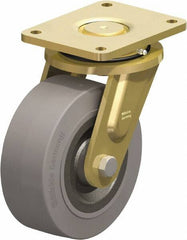 Blickle - 8" Diam x 3-9/64" Wide x 10-1/32" OAH Top Plate Mount Swivel Caster - Solid Rubber, 1,870 Lb Capacity, Ball Bearing, 6-7/8 x 5-1/2" Plate - Eagle Tool & Supply