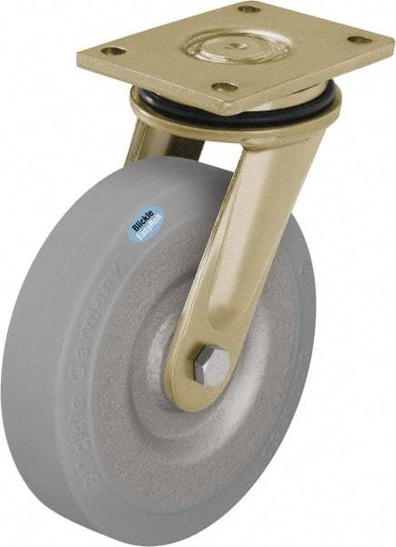 Blickle - 8" Diam x 1-31/32" Wide x 9-41/64" OAH Top Plate Mount Swivel Caster - Solid Rubber, 1,320 Lb Capacity, Ball Bearing, 5-1/2 x 4-3/8" Plate - Eagle Tool & Supply