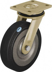 Blickle - 6-1/2" Diam x 1-31/32" Wide x 8-1/16" OAH Top Plate Mount Swivel Caster - Solid Rubber, 990 Lb Capacity, Ball Bearing, 5-1/2 x 4-3/8" Plate - Eagle Tool & Supply