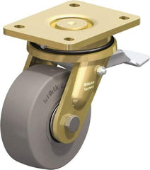 Blickle - 5" Diam x 1-31/32" Wide x 6-11/16" OAH Top Plate Mount Swivel Caster with Brake - Solid Rubber, 704 Lb Capacity, Ball Bearing, 5-1/2 x 4-3/8" Plate - Eagle Tool & Supply
