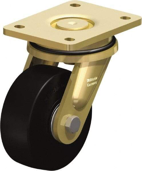 Blickle - 5" Diam x 1-31/32" Wide x 6-11/16" OAH Top Plate Mount Swivel Caster - Solid Rubber, 704 Lb Capacity, Ball Bearing, 5-1/2 x 4-3/8" Plate - Eagle Tool & Supply