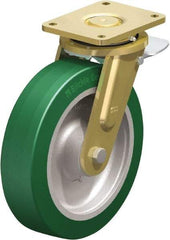 Blickle - 12" Diam x 3-9/64" Wide x 13-31/32" OAH Top Plate Mount Swivel Caster with Brake - Polyurethane-Elastomer Blickle Softhane, 3,960 Lb Capacity, Ball Bearing, 6-7/8 x 5-1/2" Plate - Eagle Tool & Supply