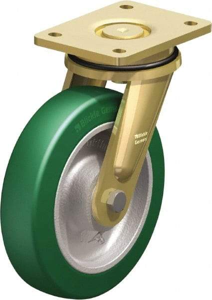 Blickle - 8" Diam x 1-31/32" Wide x 9-41/64" OAH Top Plate Mount Swivel Caster - Polyurethane-Elastomer Blickle Softhane, 1,760 Lb Capacity, Ball Bearing, 5-1/2 x 4-3/8" Plate - Eagle Tool & Supply