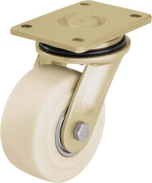 Blickle - 4" Diam x 2-5/32" Wide x 5-5/64" OAH Top Plate Mount Swivel Caster - Impact-Resistant Cast Nylon, 3,300 Lb Capacity, Ball Bearing, 5-1/2 x 4-3/8" Plate - Eagle Tool & Supply