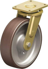 Blickle - 12" Diam x 3-9/64" Wide x 13-31/32" OAH Top Plate Mount Swivel Caster - Polyurethane-Elastomer Blickle Besthane, 5,280 Lb Capacity, Ball Bearing, 6-7/8 x 5-1/2" Plate - Eagle Tool & Supply