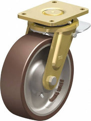 Blickle - 10" Diam x 3-9/64" Wide x 12" OAH Top Plate Mount Swivel Caster with Brake - Polyurethane-Elastomer Blickle Besthane, 3,960 Lb Capacity, Ball Bearing, 6-7/8 x 5-1/2" Plate - Eagle Tool & Supply