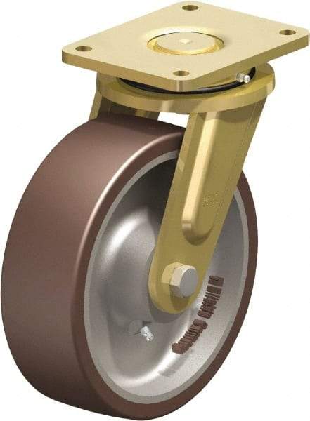 Blickle - 10" Diam x 3-9/64" Wide x 12" OAH Top Plate Mount Swivel Caster - Polyurethane-Elastomer Blickle Besthane, 3,960 Lb Capacity, Ball Bearing, 6-7/8 x 5-1/2" Plate - Eagle Tool & Supply