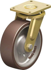 Blickle - 10" Diam x 3-9/64" Wide x 12" OAH Top Plate Mount Swivel Caster - Polyurethane-Elastomer Blickle Besthane, 3,960 Lb Capacity, Ball Bearing, 6-7/8 x 5-1/2" Plate - Eagle Tool & Supply