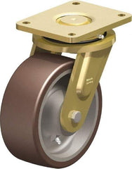 Blickle - 8" Diam x 3-9/64" Wide x 10-1/32" OAH Top Plate Mount Swivel Caster - Polyurethane-Elastomer Blickle Besthane, 3,520 Lb Capacity, Ball Bearing, 6-7/8 x 5-1/2" Plate - Eagle Tool & Supply