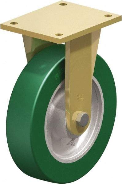 Blickle - 10" Diam x 2-23/64" Wide x 12" OAH Top Plate Mount Rigid Caster - Polyurethane-Elastomer Blickle Softhane, 2,640 Lb Capacity, Ball Bearing, 6-7/8 x 5-1/2" Plate - Eagle Tool & Supply