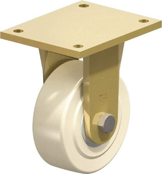 Blickle - 6" Diam x 2-5/32" Wide x 8-5/64" OAH Top Plate Mount Rigid Caster - Impact-Resistant Cast Nylon, 5,500 Lb Capacity, Ball Bearing, 6-7/8 x 5-1/2" Plate - Eagle Tool & Supply
