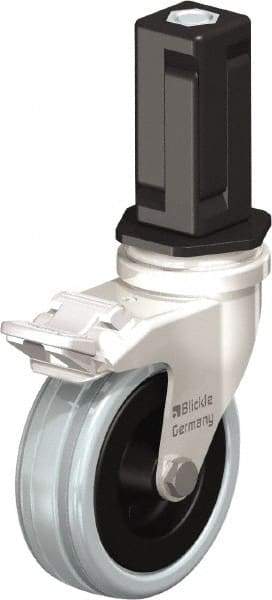 Blickle - 3" Diam x 63/64" Wide x 3-31/32" OAH Stem Mount Swivel Caster with Brake - Solid Rubber, 132 Lb Capacity, Plain Bore Bearing, Square Stem - Eagle Tool & Supply