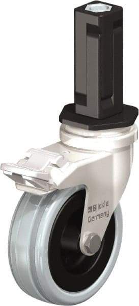 Blickle - 3" Diam x 63/64" Wide x 3-31/32" OAH Stem Mount Swivel Caster with Brake - Solid Rubber, 132 Lb Capacity, Plain Bore Bearing, Square Stem - Eagle Tool & Supply