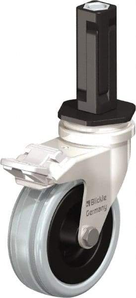 Blickle - 3" Diam x 63/64" Wide x 3-31/32" OAH Stem Mount Swivel Caster with Brake - Solid Rubber, 132 Lb Capacity, Plain Bore Bearing, Square Stem - Eagle Tool & Supply