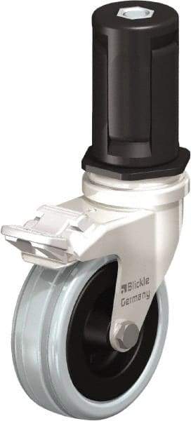 Blickle - 3" Diam x 63/64" Wide x 3-31/32" OAH Stem Mount Swivel Caster with Brake - Solid Rubber, 132 Lb Capacity, Plain Bore Bearing, Round Stem - Eagle Tool & Supply