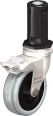 Blickle - 3" Diam x 63/64" Wide x 3-31/32" OAH Stem Mount Swivel Caster with Brake - Solid Rubber, 132 Lb Capacity, Plain Bore Bearing, Round Stem - Eagle Tool & Supply