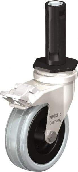Blickle - 3" Diam x 63/64" Wide x 3-31/32" OAH Stem Mount Swivel Caster with Brake - Solid Rubber, 132 Lb Capacity, Plain Bore Bearing, Round Stem - Eagle Tool & Supply
