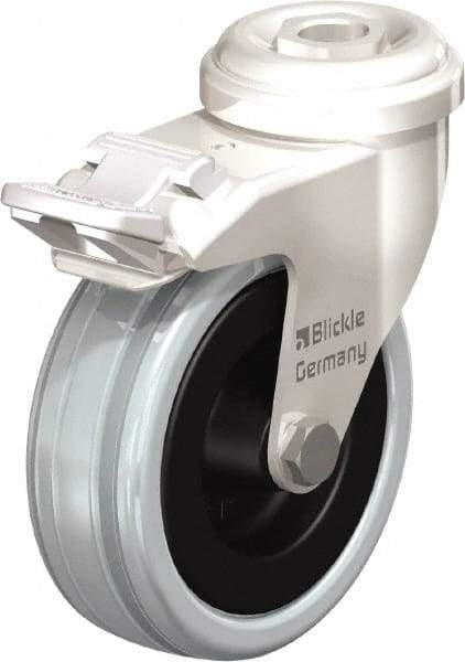 Blickle - 3" Diam x 63/64" Wide x 3-27/32" OAH Stem Mount Swivel Caster with Brake - Solid Rubber, 132 Lb Capacity, Plain Bore Bearing, Round Stem - Eagle Tool & Supply