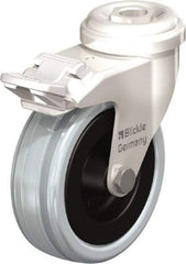 Blickle - 3" Diam x 63/64" Wide x 3-27/32" OAH Stem Mount Swivel Caster with Brake - Solid Rubber, 132 Lb Capacity, Plain Bore Bearing, Round Stem - Eagle Tool & Supply
