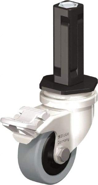 Blickle - 2" Diam x 45/64" Wide x 2-13/16" OAH Stem Mount Swivel Caster with Brake - Solid Rubber, 88 Lb Capacity, Plain Bore Bearing, Square Stem - Eagle Tool & Supply
