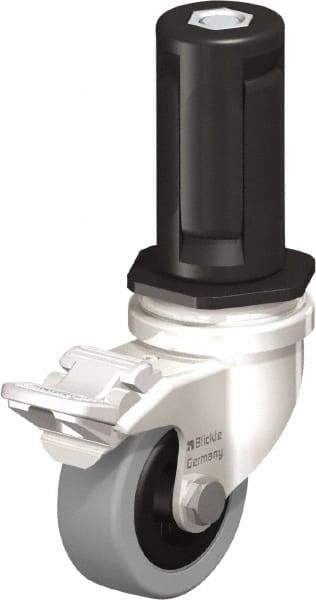Blickle - 2" Diam x 45/64" Wide x 2-13/16" OAH Stem Mount Swivel Caster with Brake - Solid Rubber, 88 Lb Capacity, Plain Bore Bearing, Round Stem - Eagle Tool & Supply