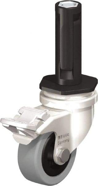 Blickle - 2" Diam x 45/64" Wide x 2-13/16" OAH Stem Mount Swivel Caster with Brake - Solid Rubber, 88 Lb Capacity, Plain Bore Bearing, Round Stem - Eagle Tool & Supply