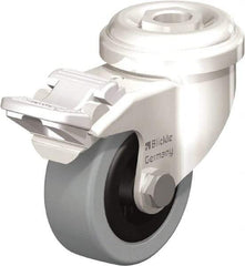 Blickle - 2" Diam x 45/64" Wide x 2-23/32" OAH Hollow Kingpin Mount Swivel Caster with Brake - Solid Rubber, 88 Lb Capacity, Plain Bore Bearing, Hollow Kingpin Stem - Eagle Tool & Supply