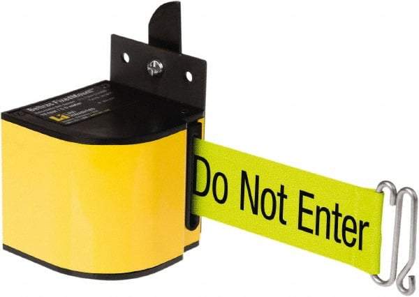 Lavi Industries - 3-1/2" High x 3-1/4" Long x 3-1/4" Wide Retractable Barrier Belt - Aluminum, Powdercoat Finish, Yellow, Use with Upright - Eagle Tool & Supply
