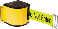 Lavi Industries - 3-1/2" High x 3-1/4" Long x 3-1/4" Wide Retractable Barrier Belt - Aluminum, Powdercoat Finish, Yellow, Use with Upright - Eagle Tool & Supply
