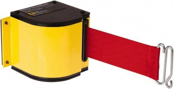 Lavi Industries - 3-1/2" High x 3-1/4" Long x 3-1/4" Wide Retractable Barrier Belt - Aluminum, Powdercoat Finish, Yellow, Use with Upright - Eagle Tool & Supply