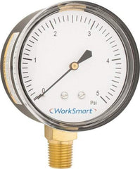 Value Collection - 2-1/2" Dial, 1/4 Thread, 0-5 Scale Range, Pressure Gauge - Lower Connection Mount, Accurate to 1.5% of Scale - Eagle Tool & Supply