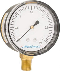 Value Collection - 2-1/2" Dial, 1/4 Thread, 0-3 Scale Range, Pressure Gauge - Lower Connection Mount, Accurate to 1.5% of Scale - Eagle Tool & Supply