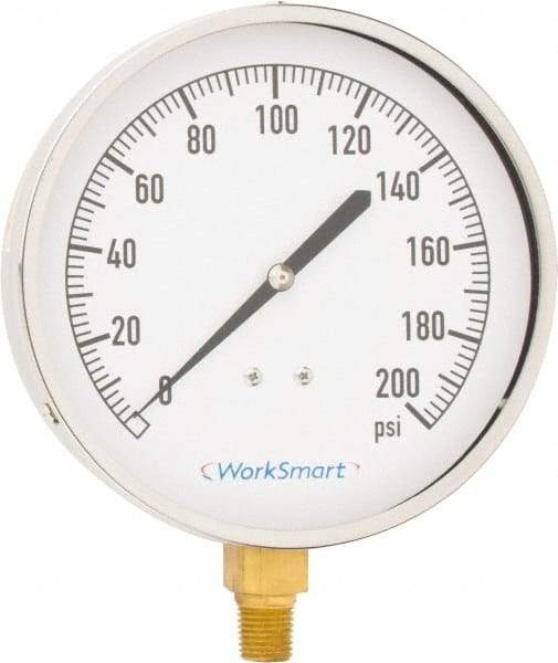 Value Collection - 4-1/2" Dial, 1/4 Thread, 0-200 Scale Range, Pressure Gauge - Lower Connection Mount, Accurate to 0.01% of Scale - Eagle Tool & Supply