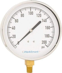 Value Collection - 4-1/2" Dial, 1/4 Thread, 0-200 Scale Range, Pressure Gauge - Lower Connection Mount, Accurate to 0.01% of Scale - Eagle Tool & Supply