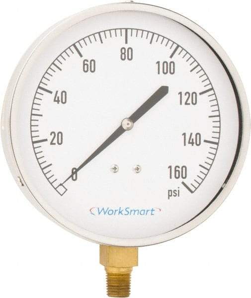 Value Collection - 4-1/2" Dial, 1/4 Thread, 0-160 Scale Range, Pressure Gauge - Lower Connection Mount, Accurate to 0.01% of Scale - Eagle Tool & Supply