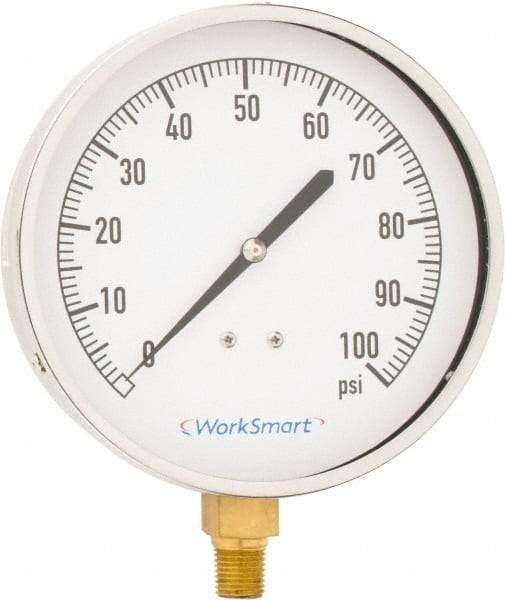 Value Collection - 4-1/2" Dial, 1/4 Thread, 0-100 Scale Range, Pressure Gauge - Lower Connection Mount, Accurate to 0.01% of Scale - Eagle Tool & Supply