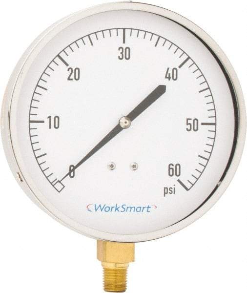 Value Collection - 4-1/2" Dial, 1/4 Thread, 0-60 Scale Range, Pressure Gauge - Lower Connection Mount, Accurate to 0.01% of Scale - Eagle Tool & Supply