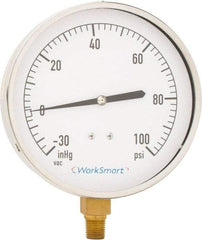 Value Collection - 4-1/2" Dial, 1/4 Thread, 30-0-100 Scale Range, Pressure Gauge - Lower Connection Mount, Accurate to 0.01% of Scale - Eagle Tool & Supply